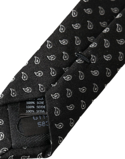  - Black Jacquard Patterned Silk Adjustable Men Tie