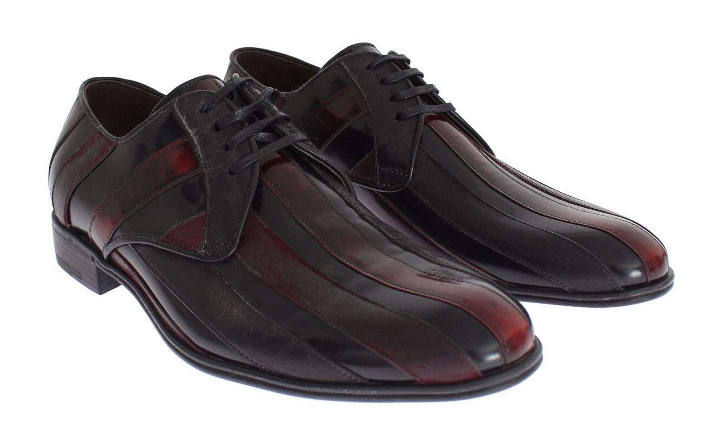  - Elegant Black Bordeaux Striped Leather Dress Shoes