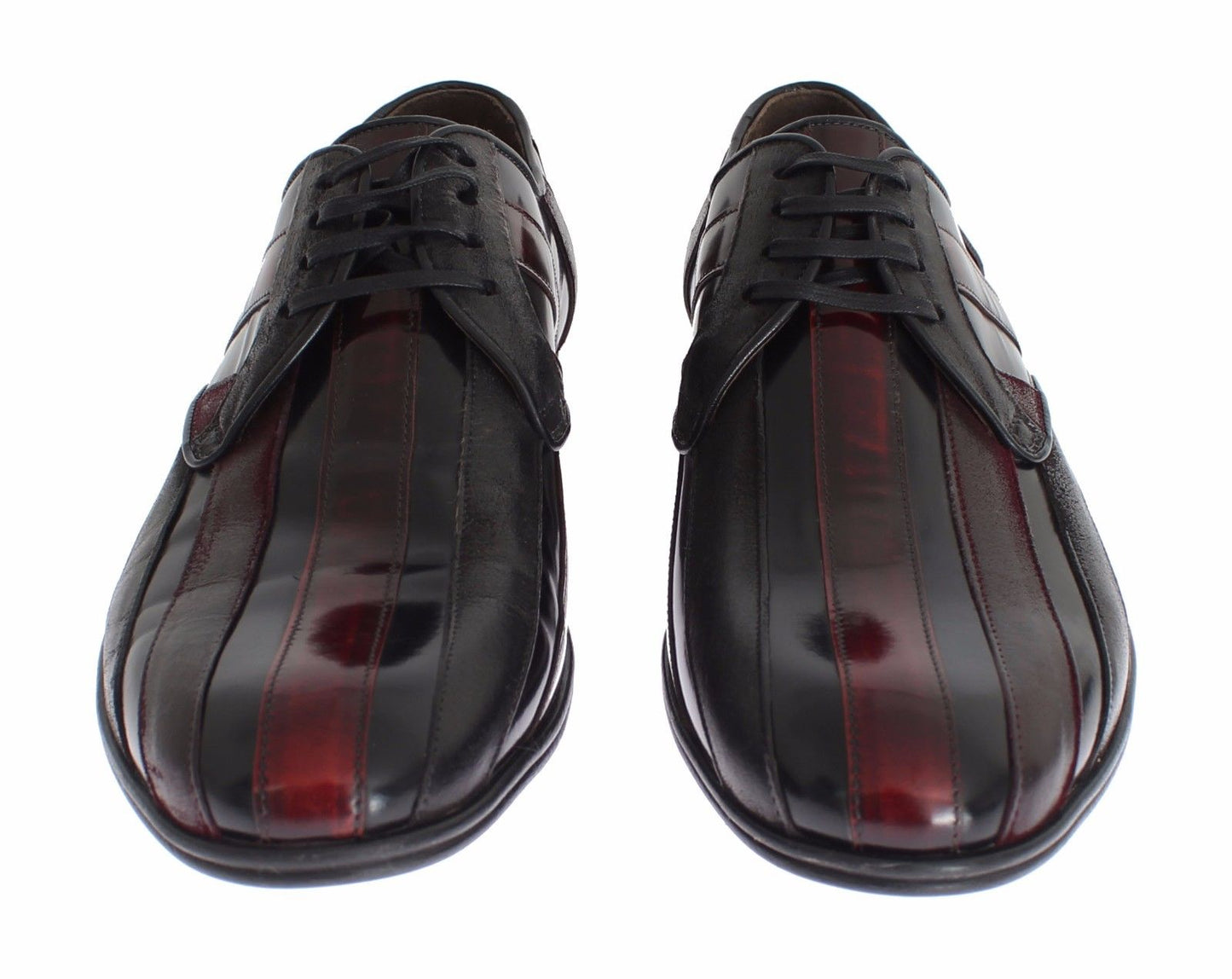  - Elegant Black Bordeaux Striped Leather Dress Shoes