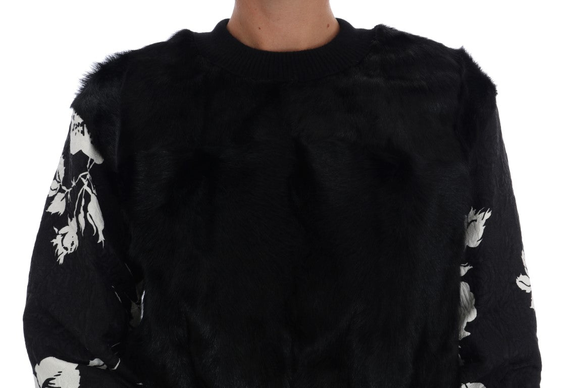  - Floral Brocade Black Fur Sweater