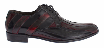  - Elegant Black Bordeaux Striped Leather Dress Shoes