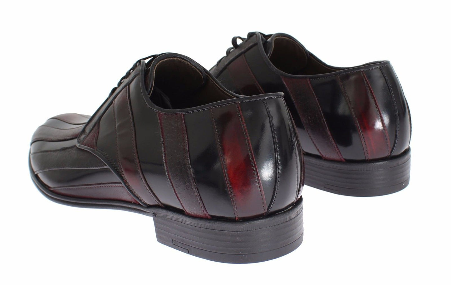  - Elegant Black Bordeaux Striped Leather Dress Shoes