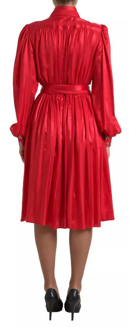  - Elegant Red Silk Midi Dress with Button Detail