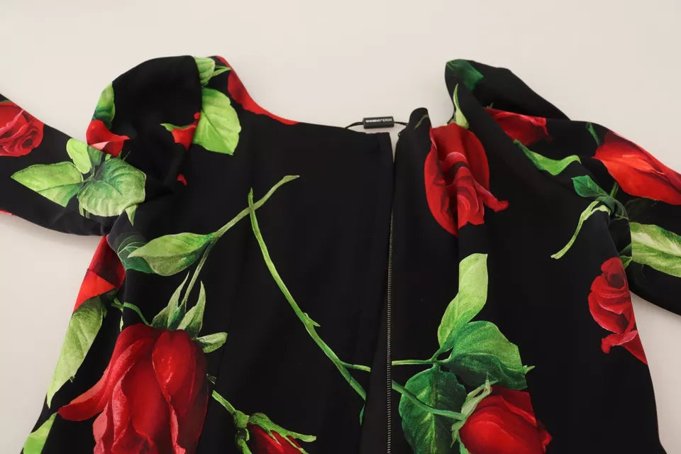 Black Red Roses Sheath Silk Stretch Dress