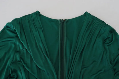  - Dark Green Viscose Long Sleeve Midi Dress