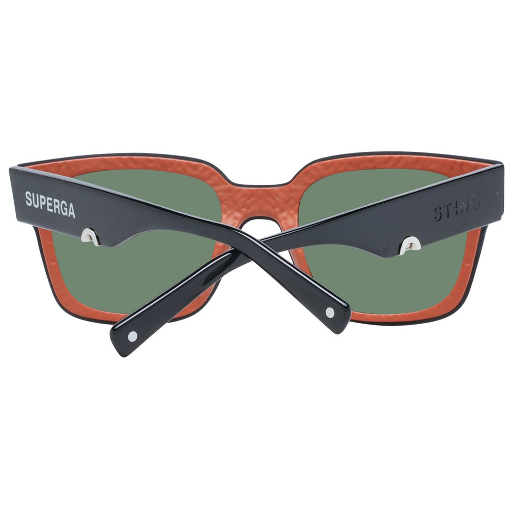 Sting Unisex Sunglasses – Black Full-Rim Frame, Green Lenses