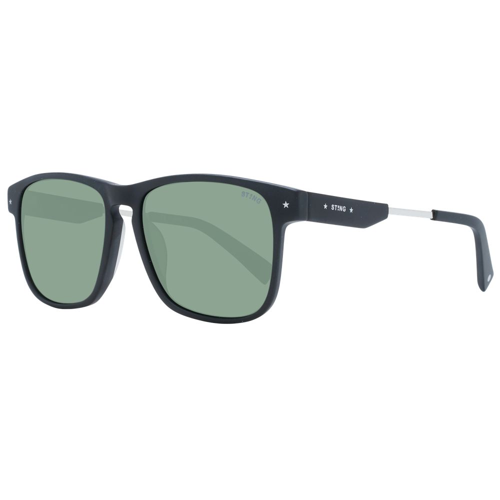 Sting Men's Sunglasses – Black Square Frame, Green Lenses