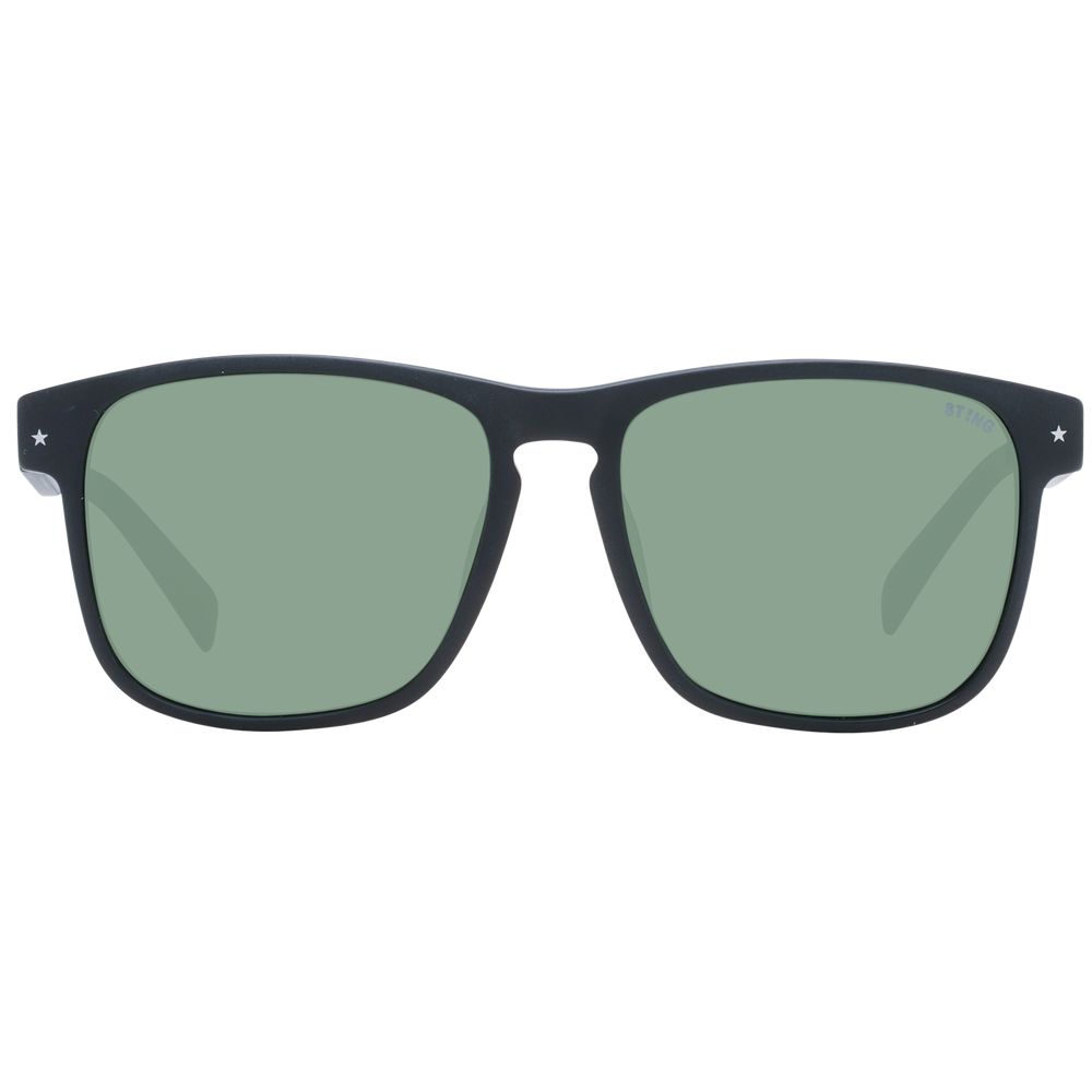 Sting Men's Sunglasses – Black Square Frame, Green Lenses