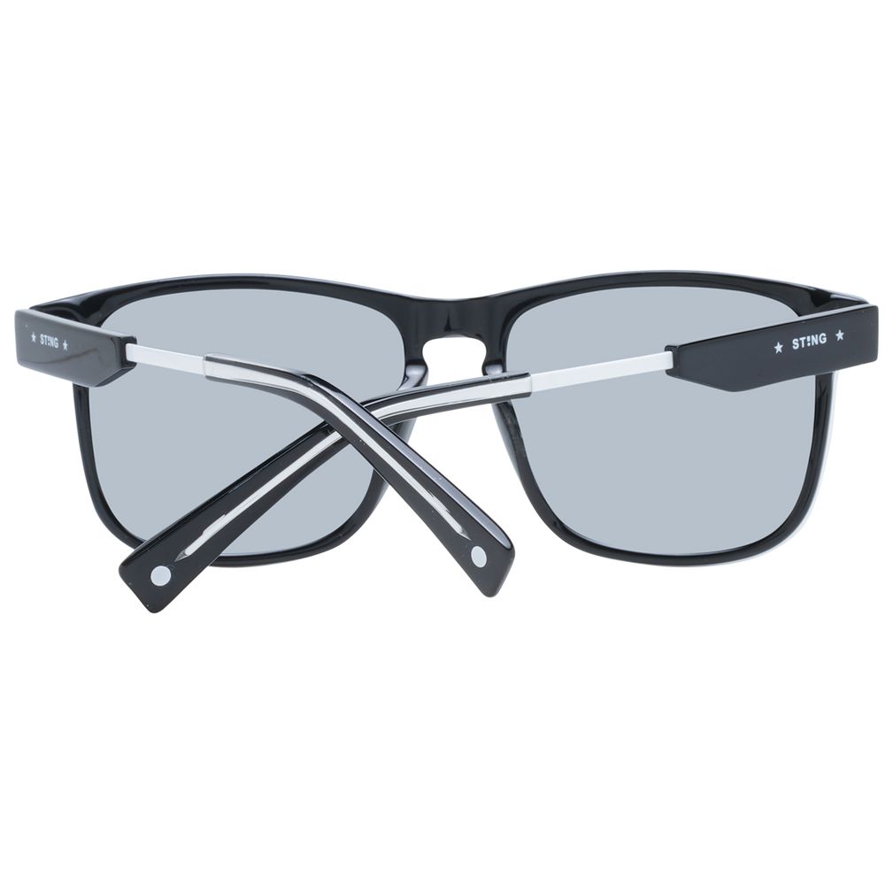 Sting Men's Sunglasses – Black Square Frame, Grey Mirrored Lenses