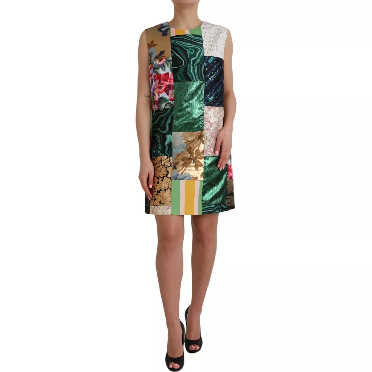  - Multicolor Jacquard Patchwork Shift Dress