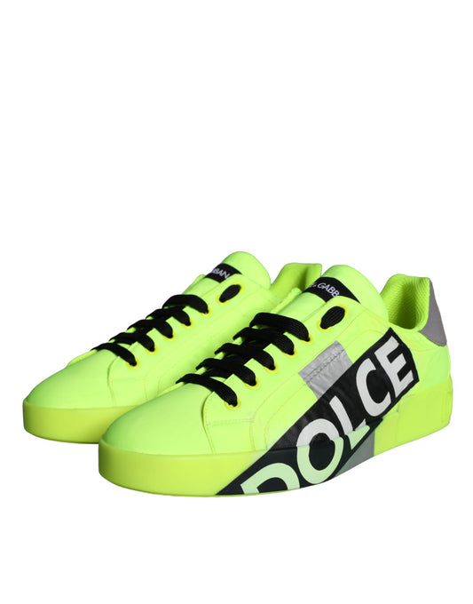 Dolce & Gabbana Neon Green Logo Tape Low Top Sneakers - Preowned