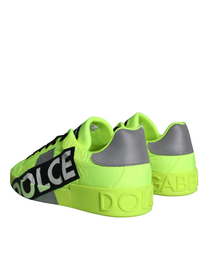 Dolce & Gabbana Neon Green Logo Tape Low Top Sneakers - Preowned Luxury Footwear