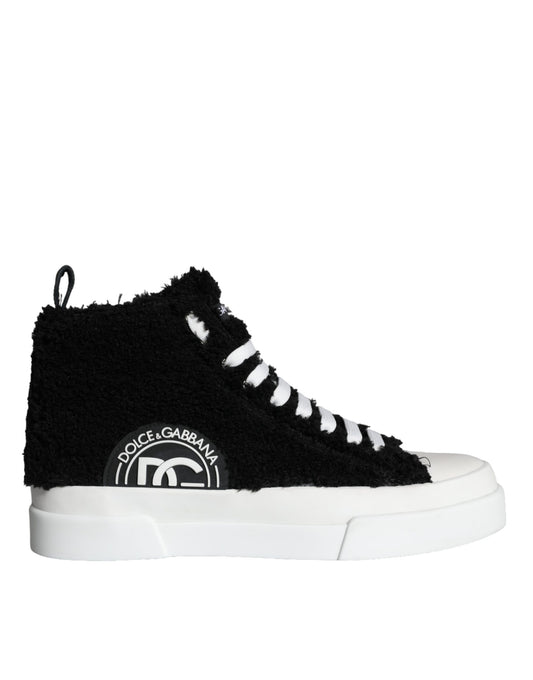  - Black White Fur Logo High Top Sneaker Shoes