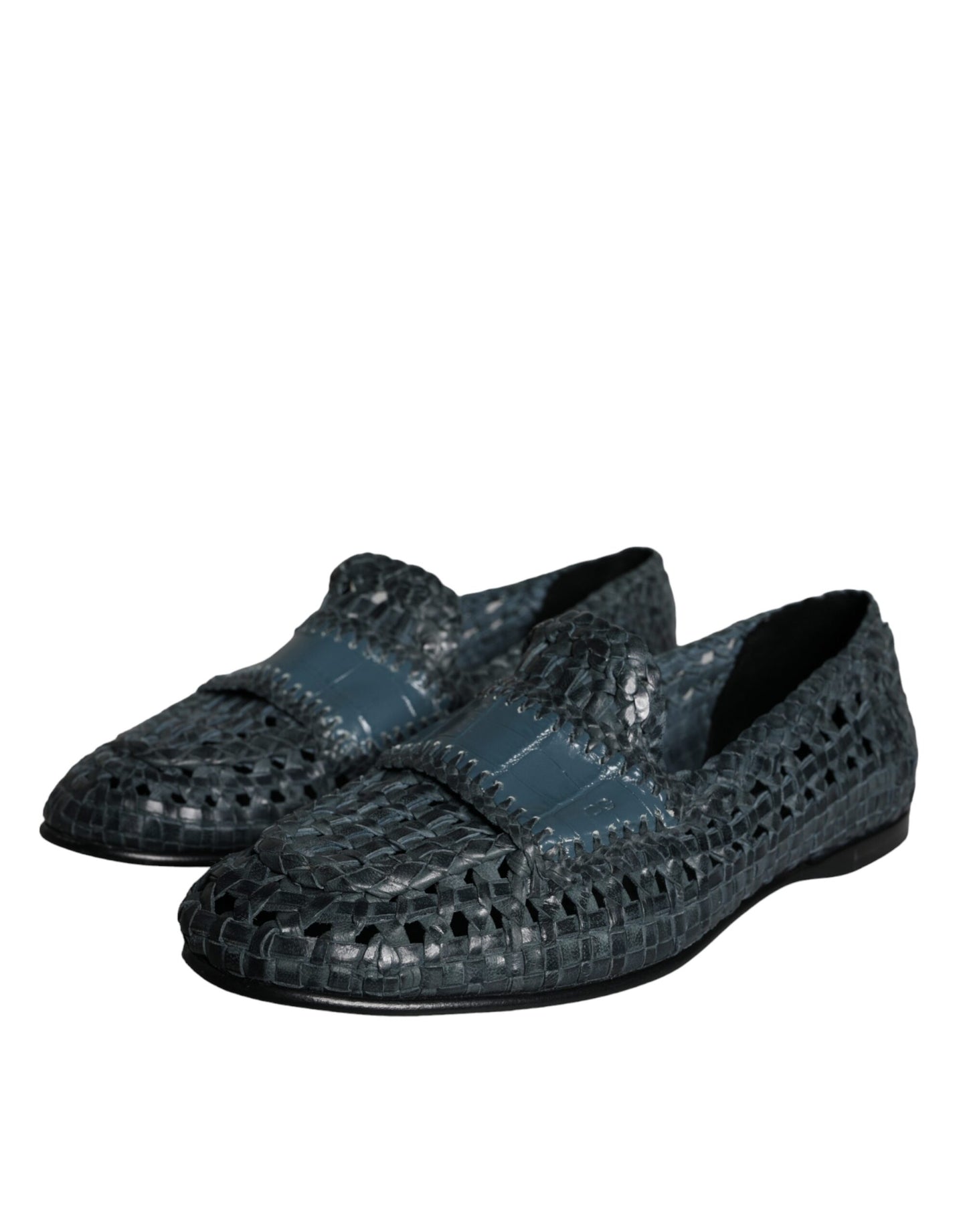 Blue Woven Leather Slip On Loafers Men Shoes - The Luxe Alliance