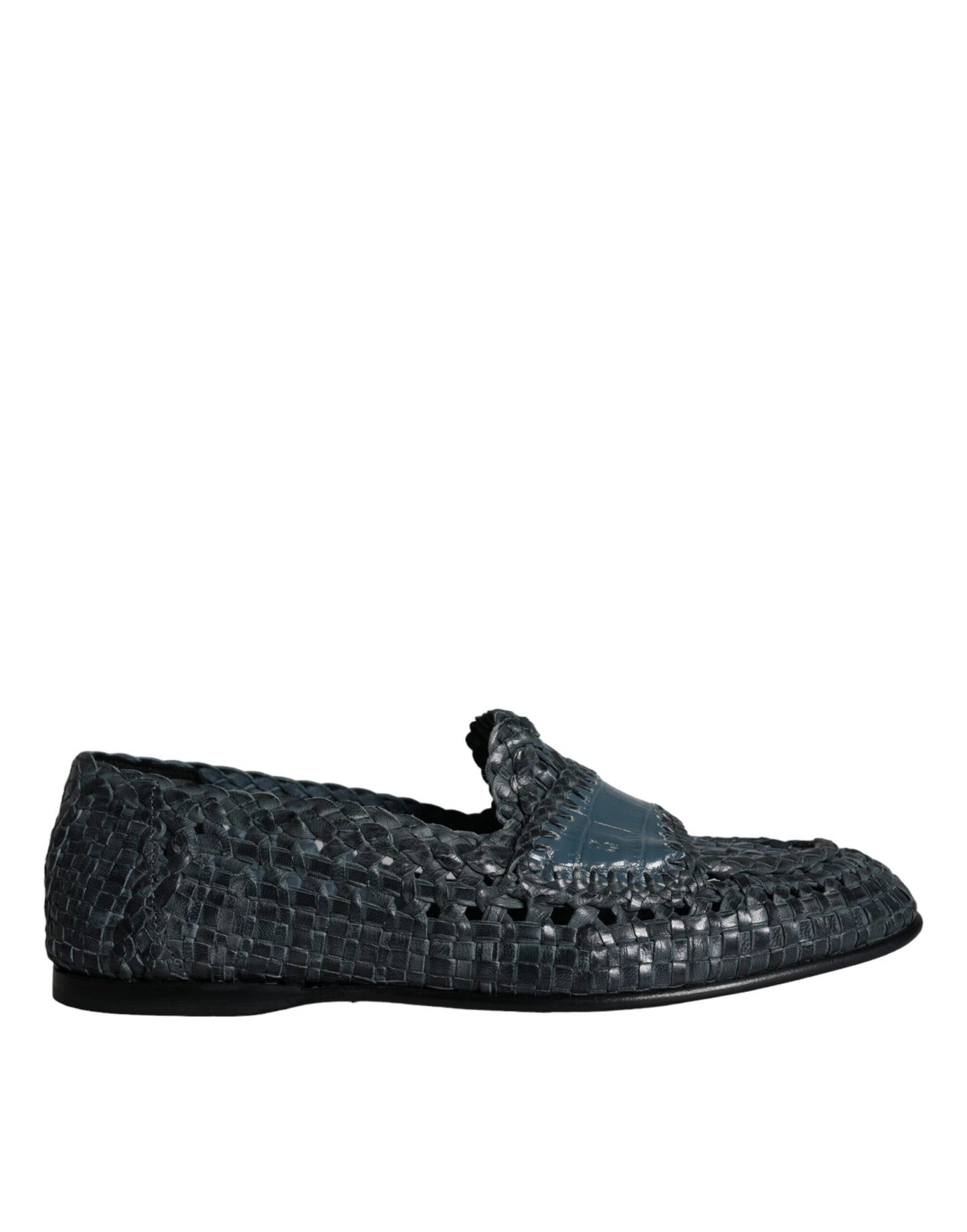 Blue Woven Leather Slip On Loafers Men Shoes - The Luxe Alliance