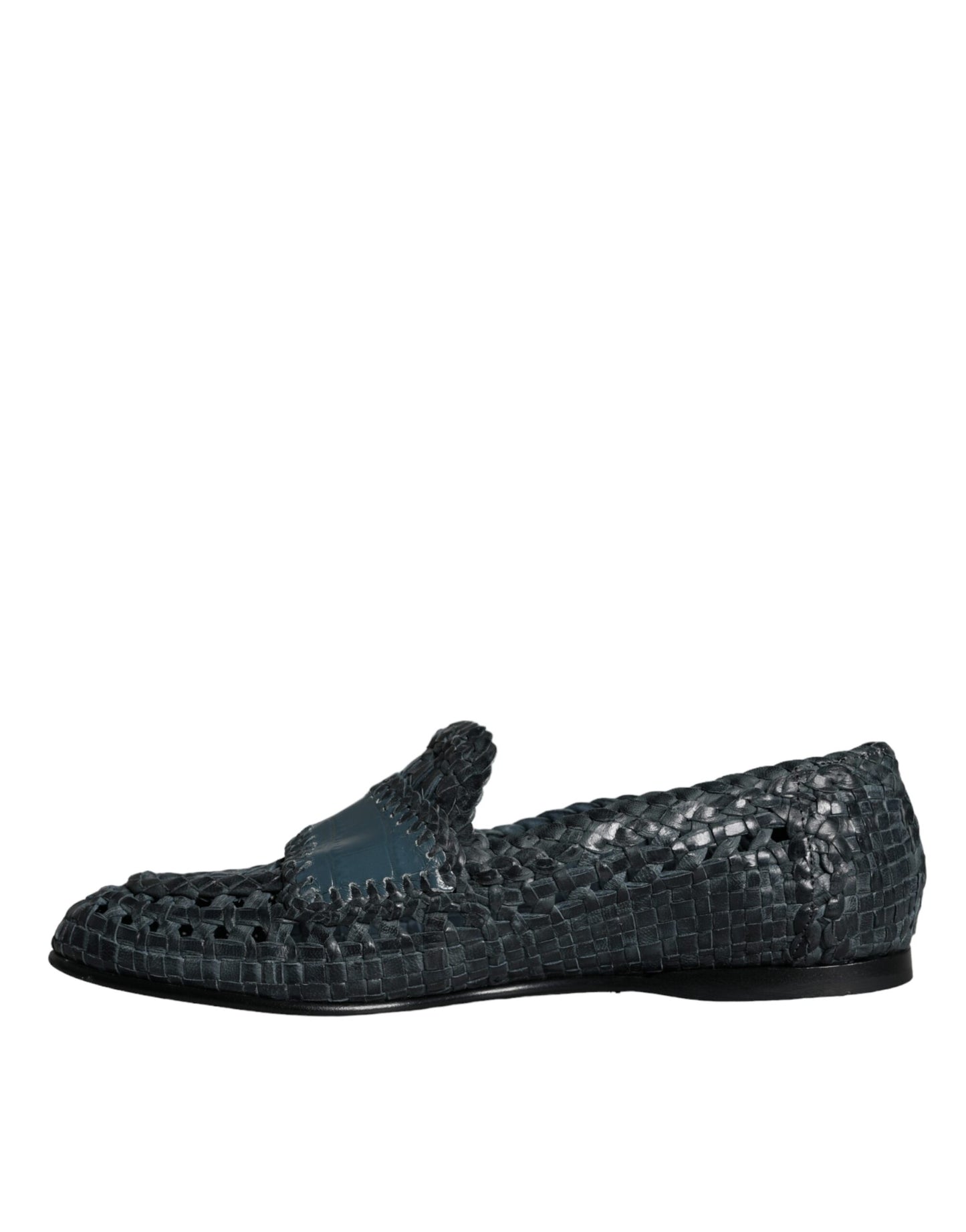 Blue Woven Leather Slip On Loafers Men Shoes - The Luxe Alliance