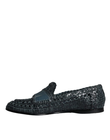 Blue Woven Leather Slip On Loafers Men Shoes - The Luxe Alliance