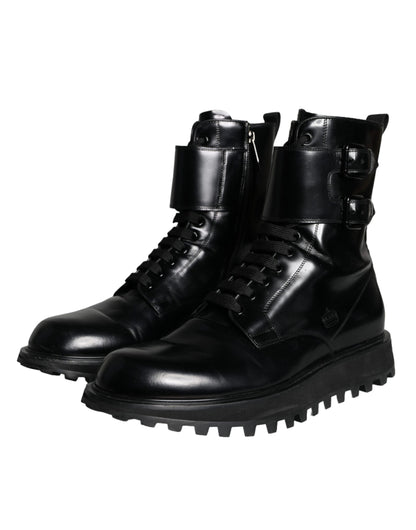  - Black Leather Lace Up Men Mid Calf Boots Shoes