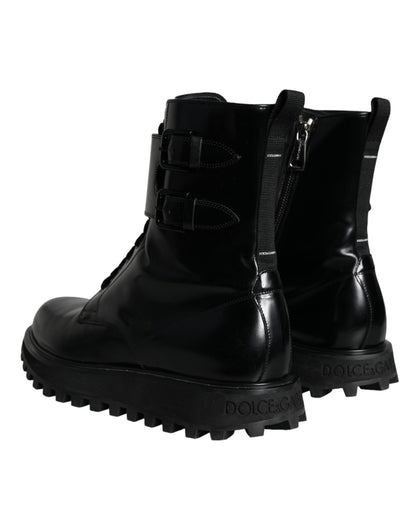  - Black Leather Lace Up Men Mid Calf Boots Shoes