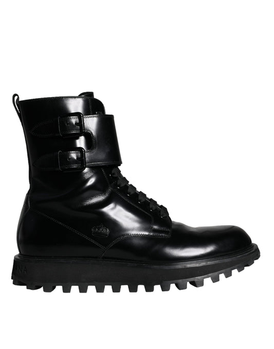  - Black Leather Lace Up Men Mid Calf Boots Shoes