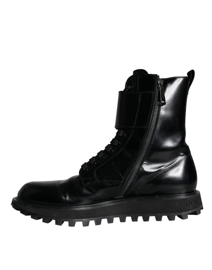  - Black Leather Lace Up Men Mid Calf Boots Shoes