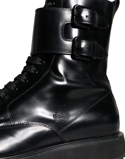  - Black Leather Lace Up Men Mid Calf Boots Shoes