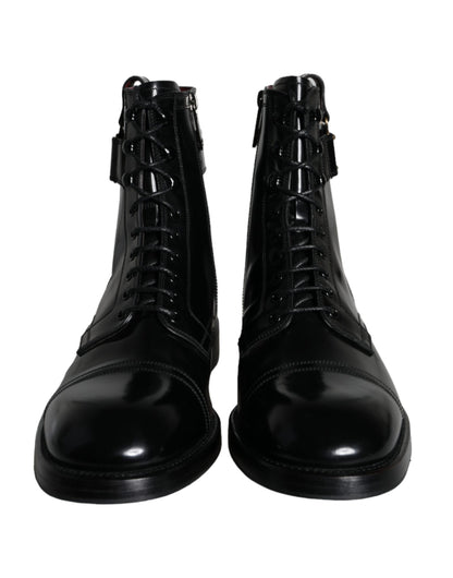  - Black Logo Lace Up Mid Calf Men Boots Shoes