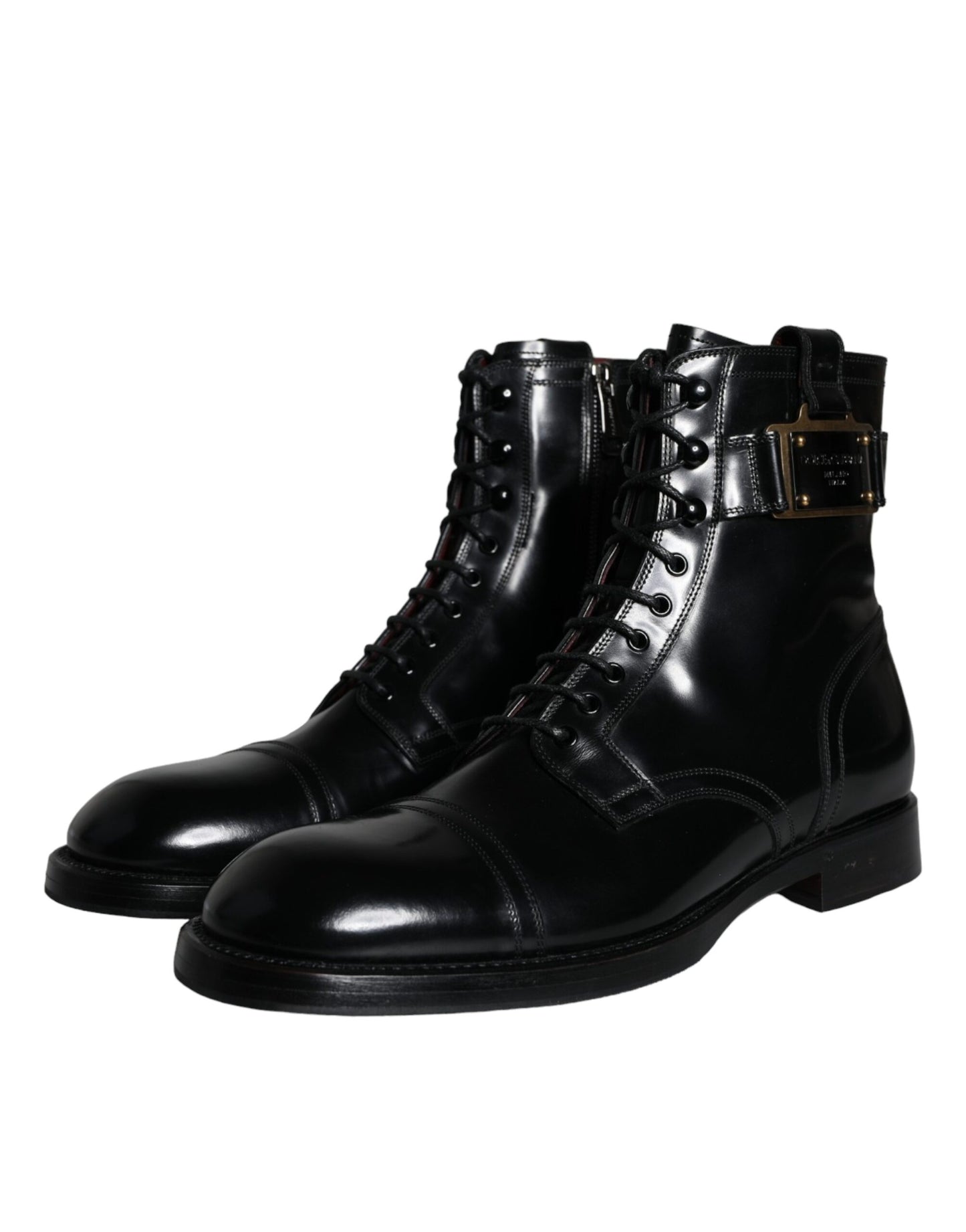  - Black Logo Lace Up Mid Calf Men Boots Shoes