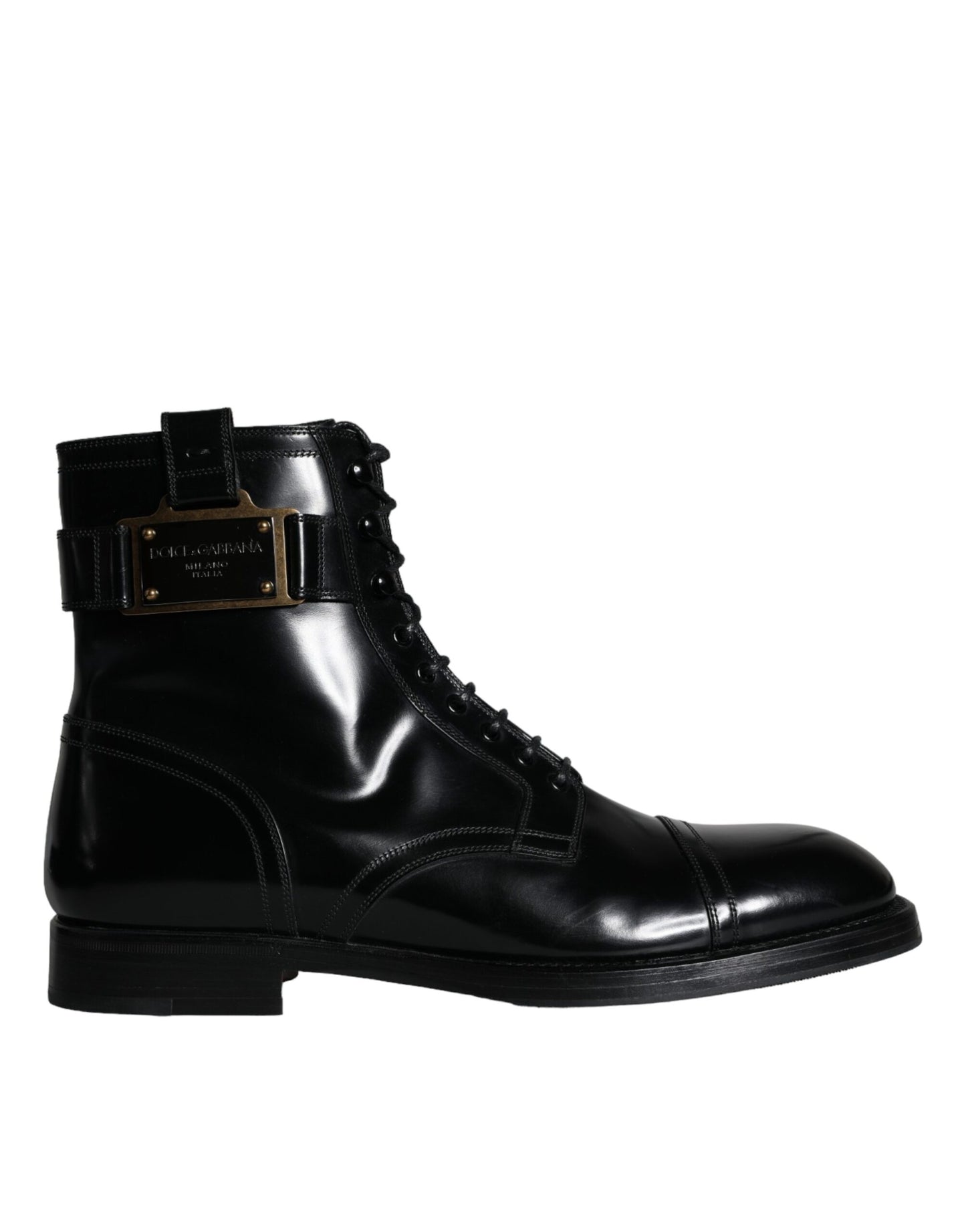  - Black Logo Lace Up Mid Calf Men Boots Shoes