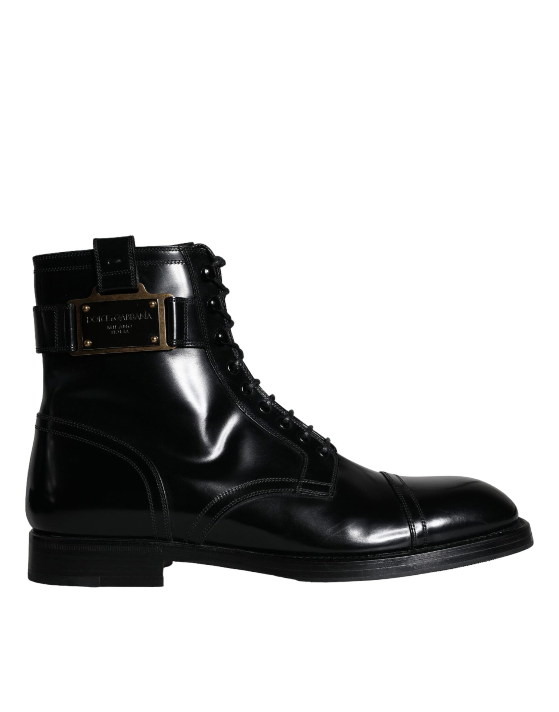 Black Logo Lace Up Mid Calf Men Boots Shoes