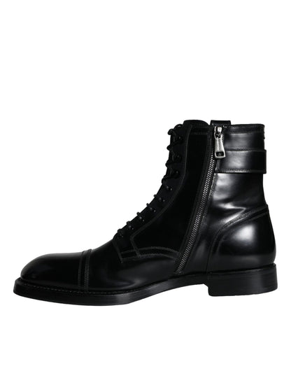  - Black Logo Lace Up Mid Calf Men Boots Shoes