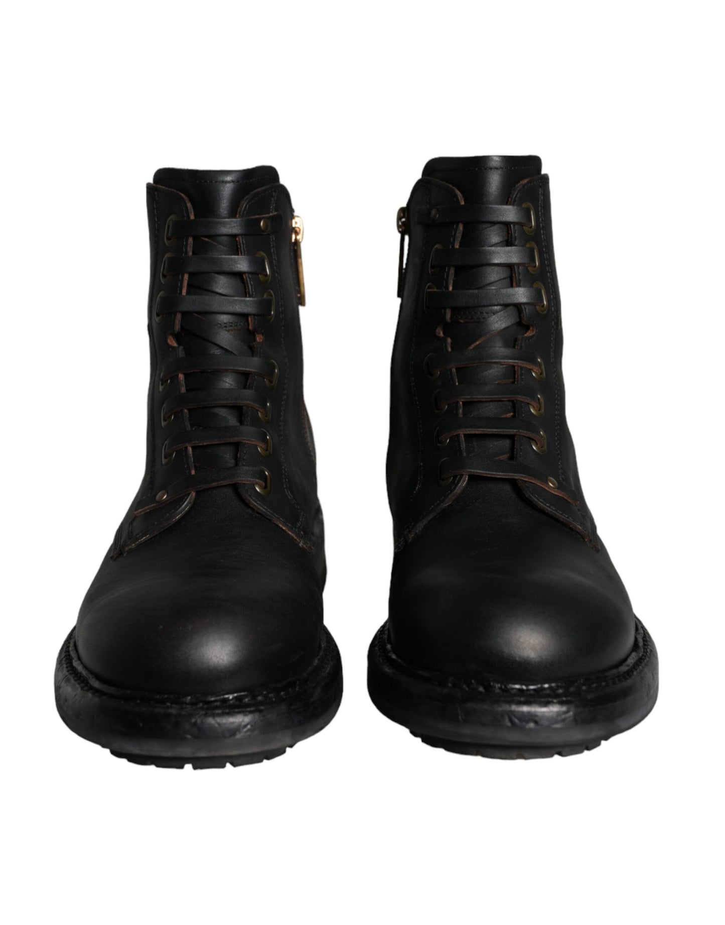  - Black Lace Up Mid Calf Boots Men Shoes