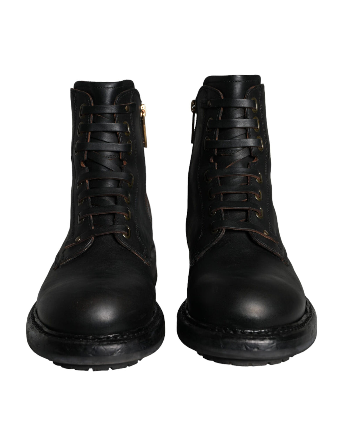 Dolce & Gabbana Black Lace Up Mid Calf Boots for Men