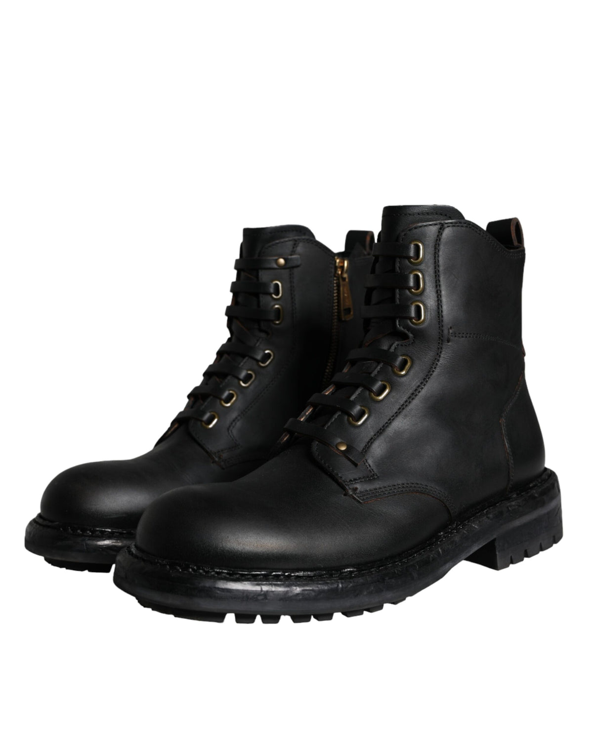 Dolce & Gabbana Black Lace Up Mid Calf Boots for Men