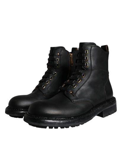 Dolce & Gabbana Black Lace Up Mid Calf Boots for Men