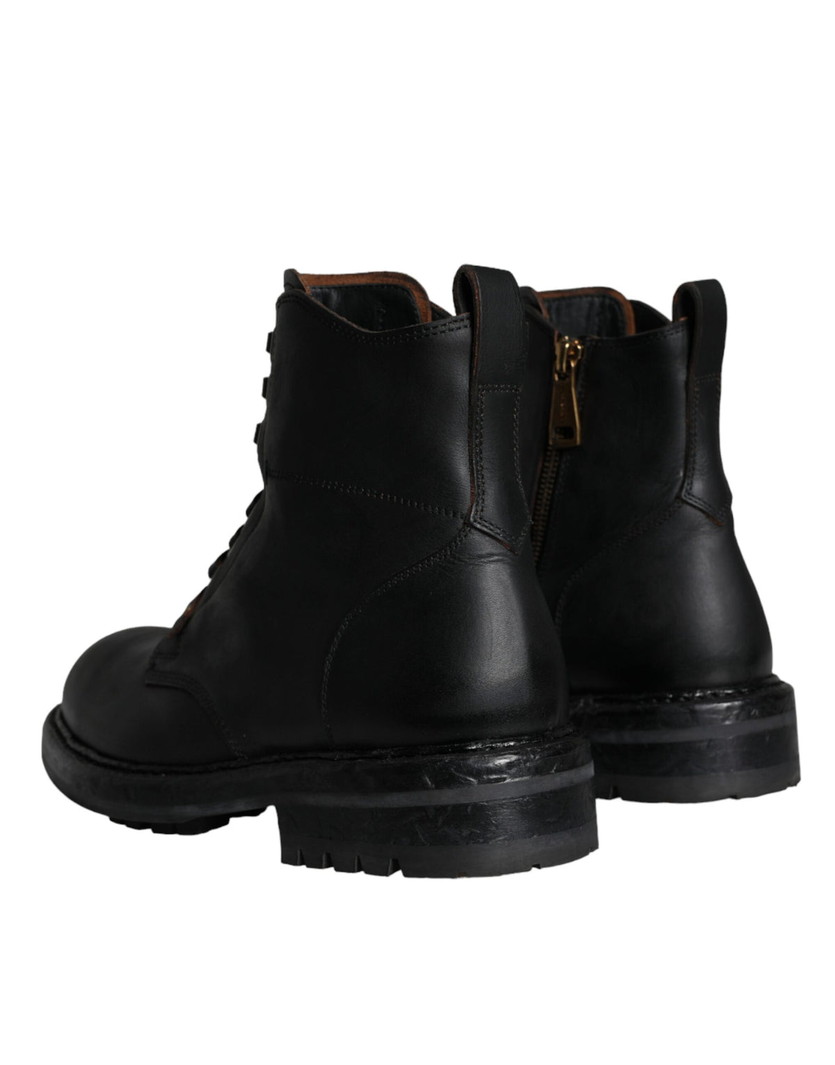 Dolce & Gabbana Black Lace Up Mid Calf Boots for Men