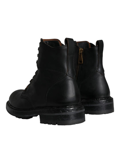 Dolce & Gabbana Black Lace Up Mid Calf Boots for Men