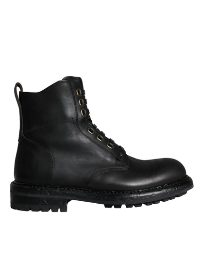  - Black Lace Up Mid Calf Boots Men Shoes