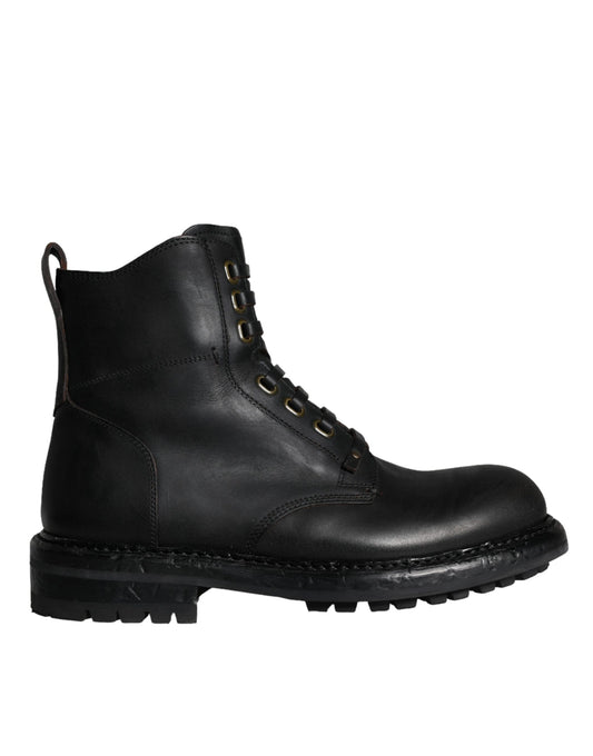 Dolce & Gabbana Black Lace Up Mid Calf Boots for Men