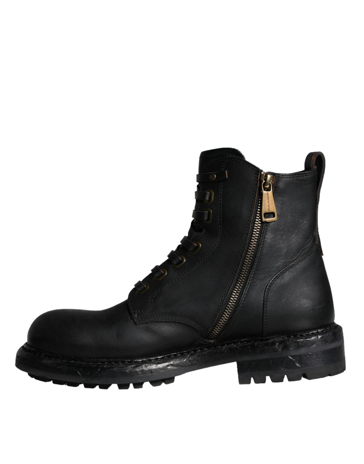 Dolce & Gabbana Black Lace Up Mid Calf Boots for Men