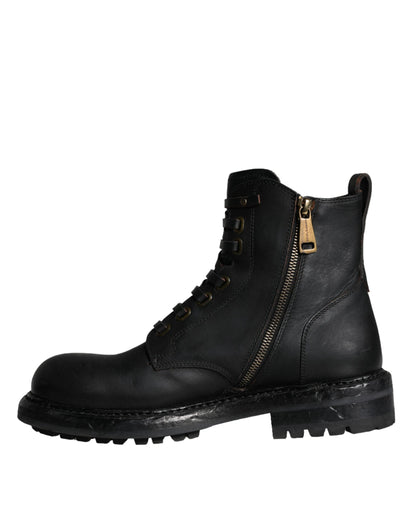 Dolce & Gabbana Black Lace Up Mid Calf Boots for Men