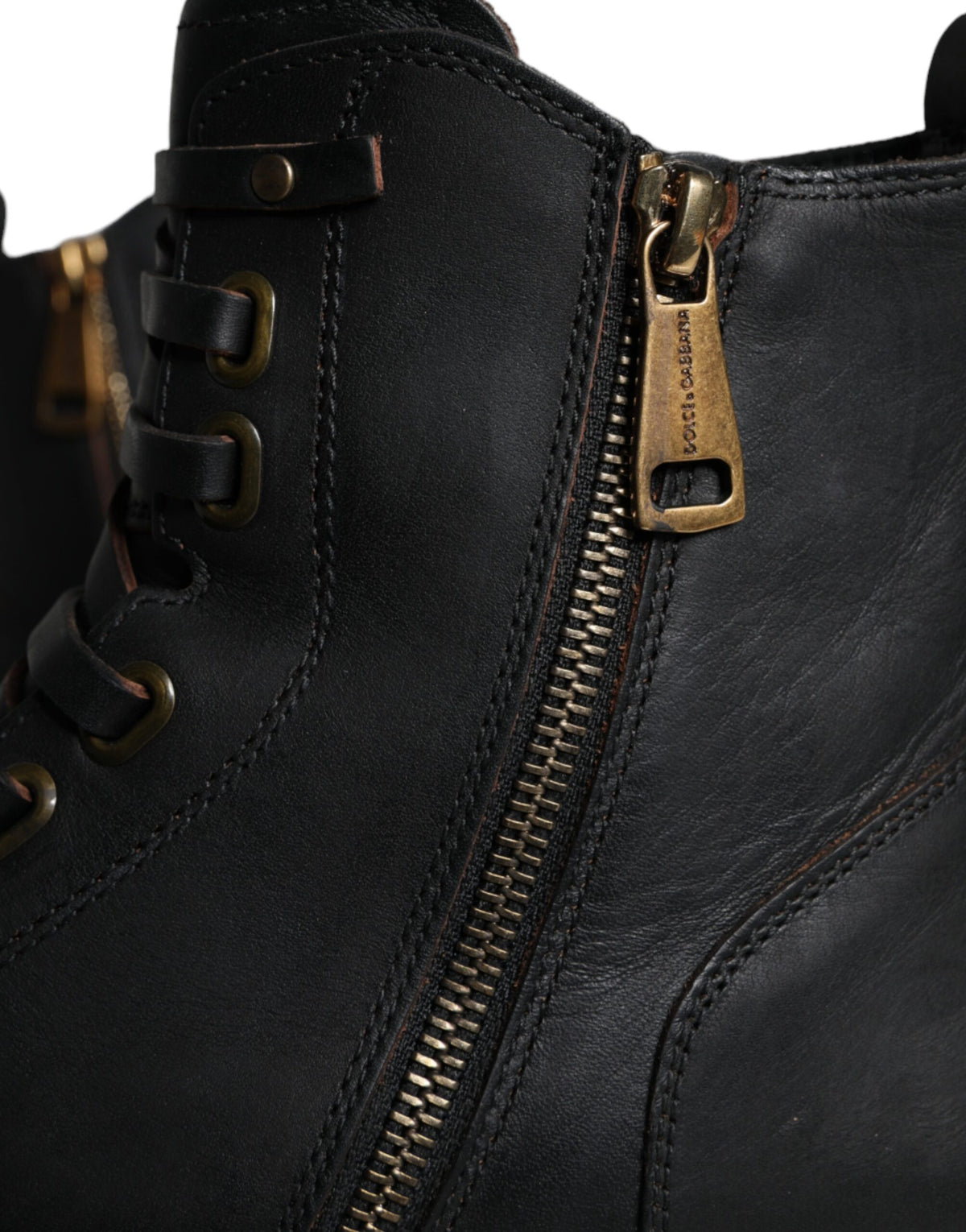 Dolce & Gabbana Black Lace Up Mid Calf Boots for Men
