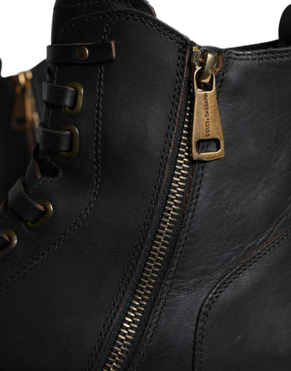 Dolce & Gabbana Black Lace Up Mid Calf Boots for Men
