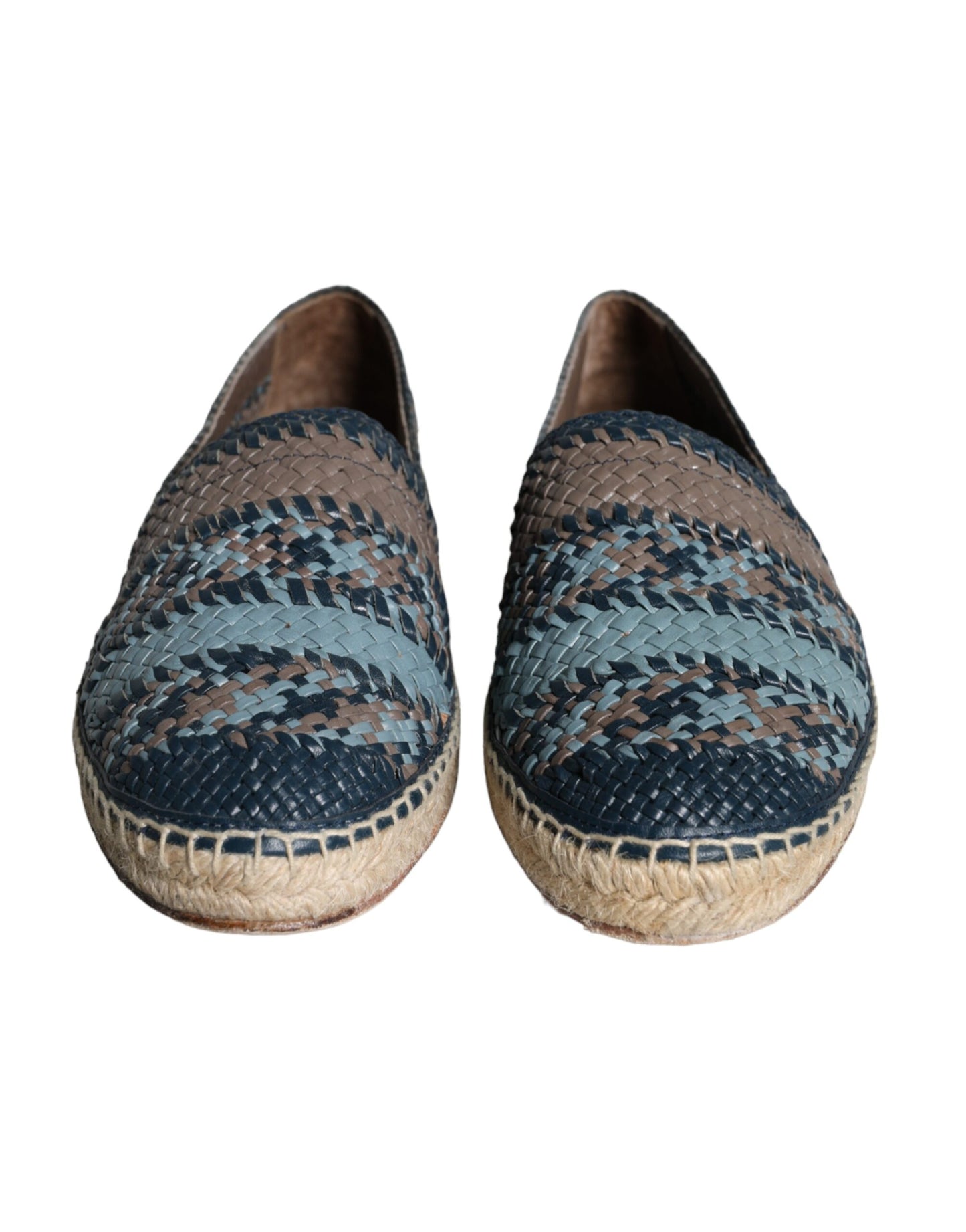  - Blue Gray Woven Leather Buffalo Espadrille Shoes