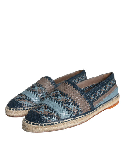  - Blue Gray Woven Leather Buffalo Espadrille Shoes