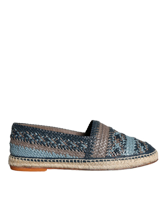  - Blue Gray Woven Leather Buffalo Espadrille Shoes