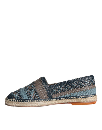  - Blue Gray Woven Leather Buffalo Espadrille Shoes