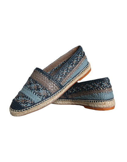  - Blue Gray Woven Leather Buffalo Espadrille Shoes