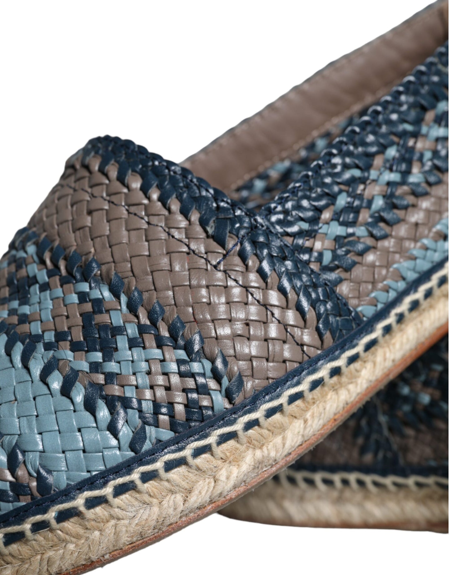  - Blue Gray Woven Leather Buffalo Espadrille Shoes