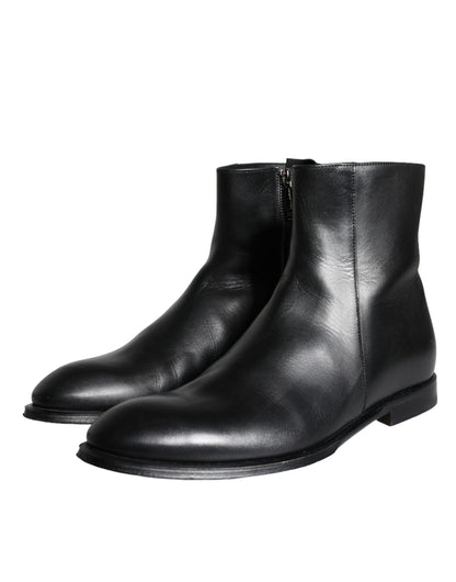  - Black Calf Leather Men Ankle Boots Men Shoes